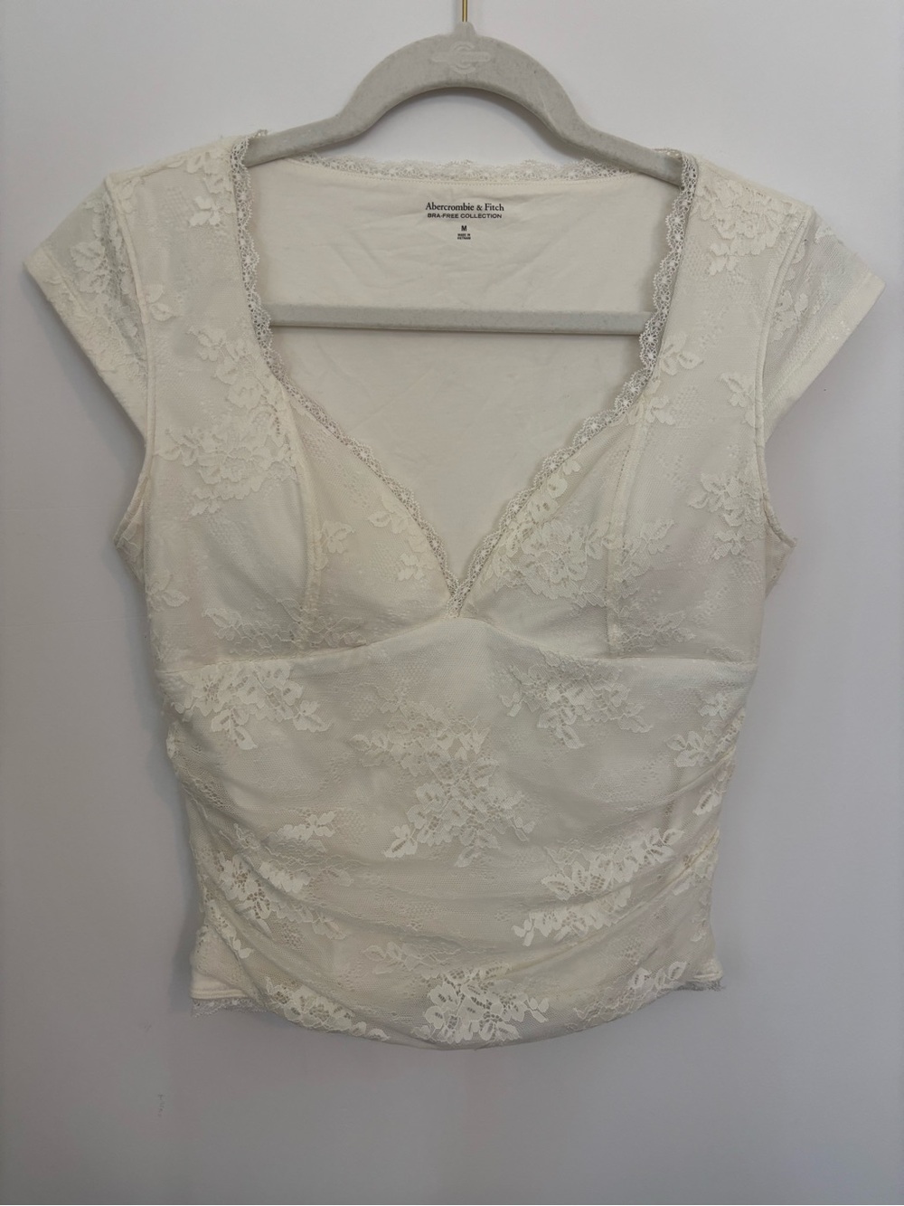Abercrombie & Fitch Cream Lace Cap-Sleeve Bustier Top Bra-Free Collection